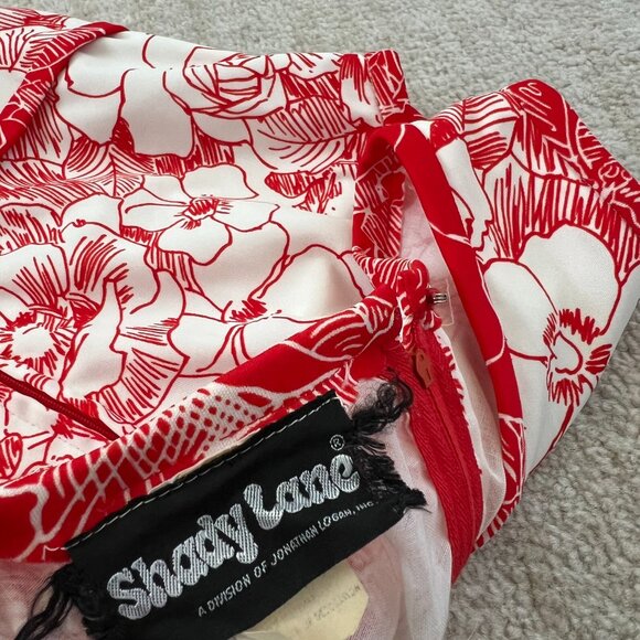 Vintage 1970s Shady Lane Red White Floral Maxi Dress 11-12 - Picture 2 of 10